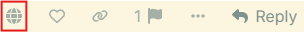 Row of icons beneath a forum post; the Translate icon is highlighted at the left, before Like, Link, Flag, and Reply